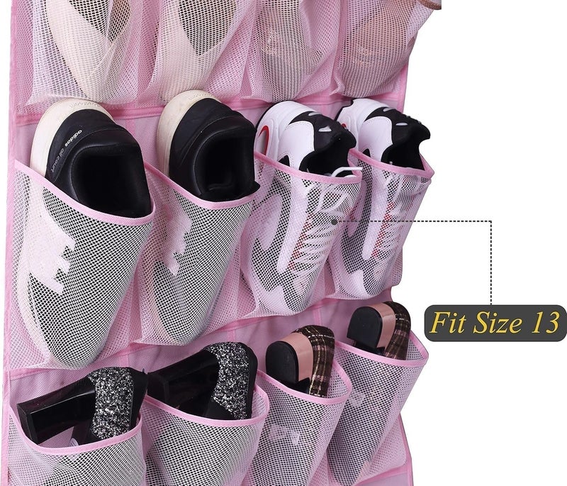 MISSLO Kids Shoe Organizer Pink Room Decor for Bedroom Door Hanging Baby Closet Storage over the Rack Breathable 24 Large Mesh Pockets for Toddler Girl - Image 2
